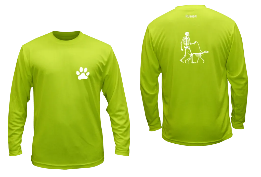 Unisex Reflective Long Sleeve - Male Skeleton Walking Skeleton Dog