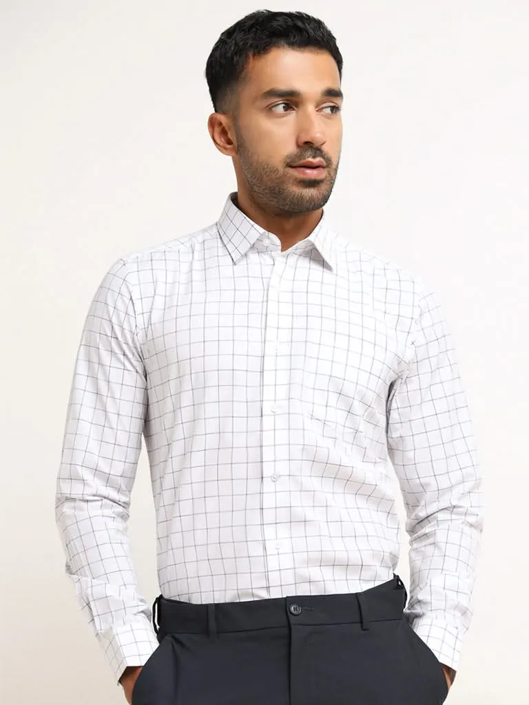 WES Formals White Checkered Slim-Fit Shirt