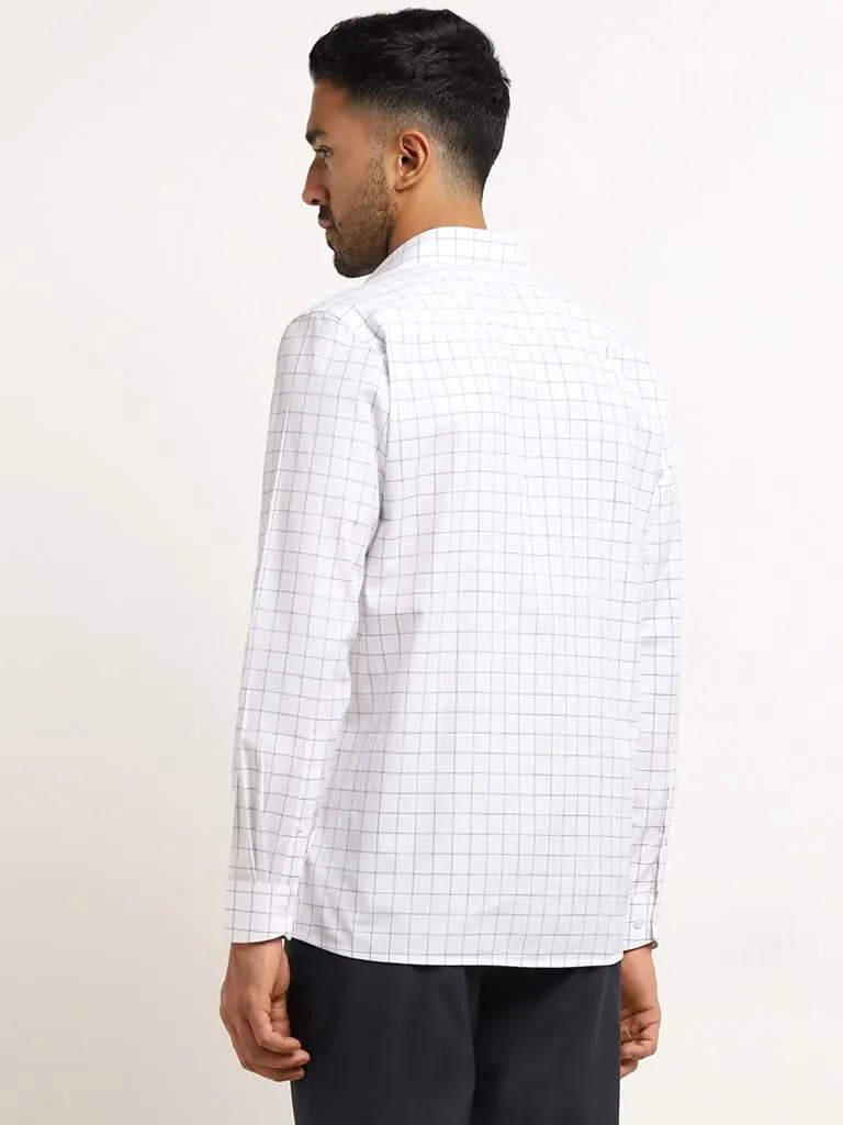 WES Formals White Checkered Slim-Fit Shirt