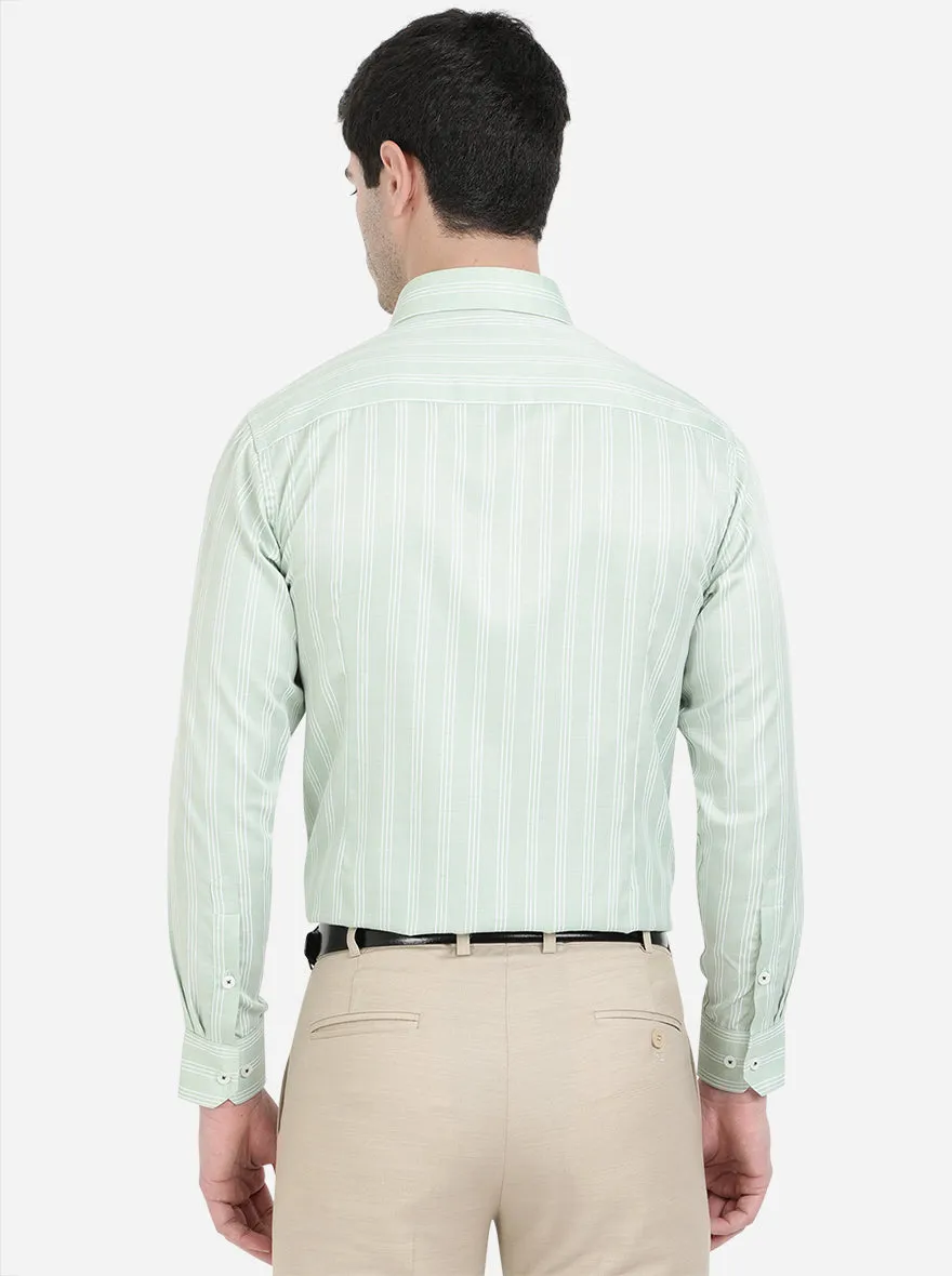 White & Green Striped Slim Fit Formal Shirt | Greenfibre