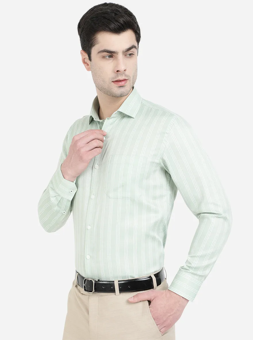 White & Green Striped Slim Fit Formal Shirt | Greenfibre