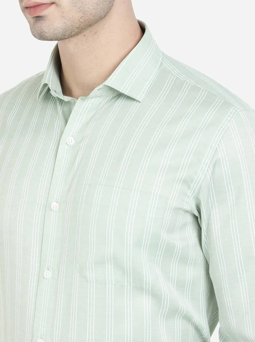 White & Green Striped Slim Fit Formal Shirt | Greenfibre