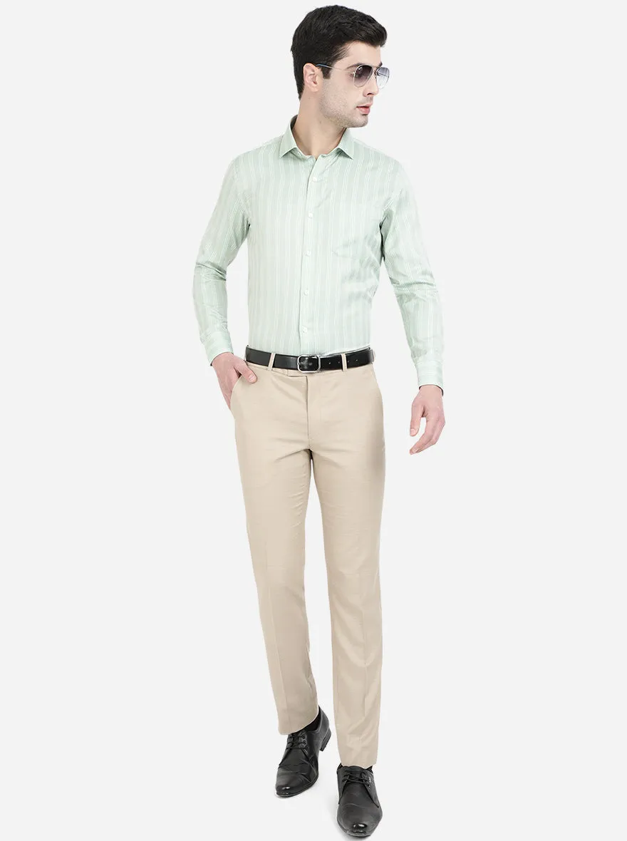 White & Green Striped Slim Fit Formal Shirt | Greenfibre