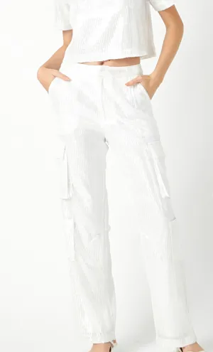 White Sequined Cargo Pants