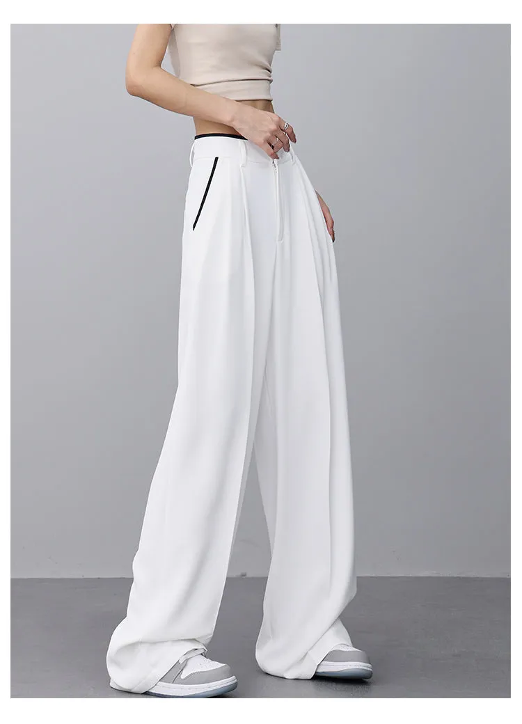 Wide-Leg Suit Pants & Contrasting Stitching Loose Casual Design