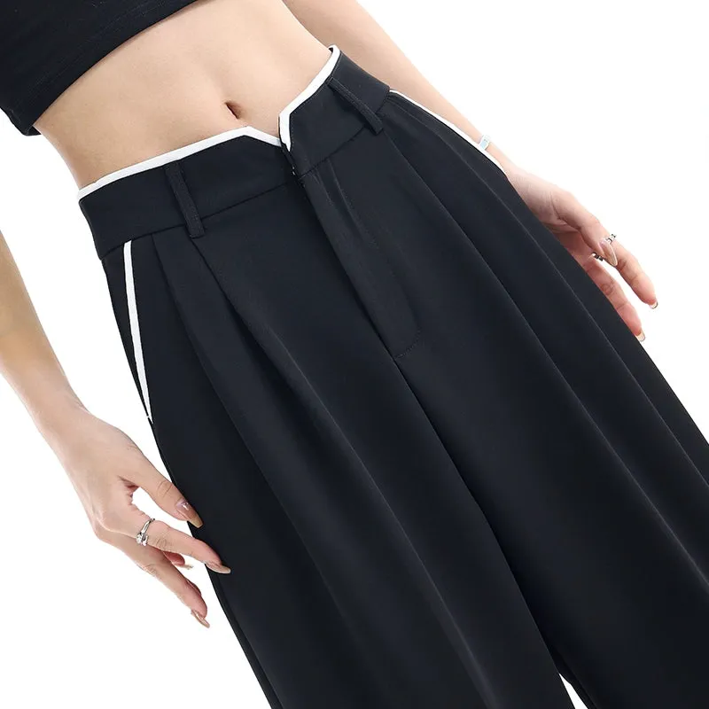 Wide-Leg Suit Pants & Contrasting Stitching Loose Casual Design