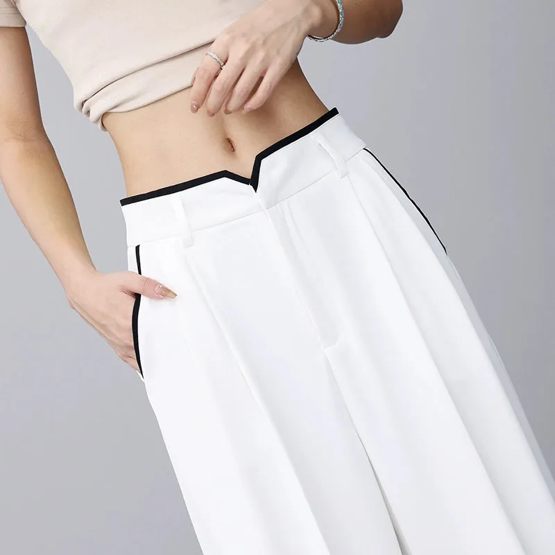 Wide-Leg Suit Pants & Contrasting Stitching Loose Casual Design